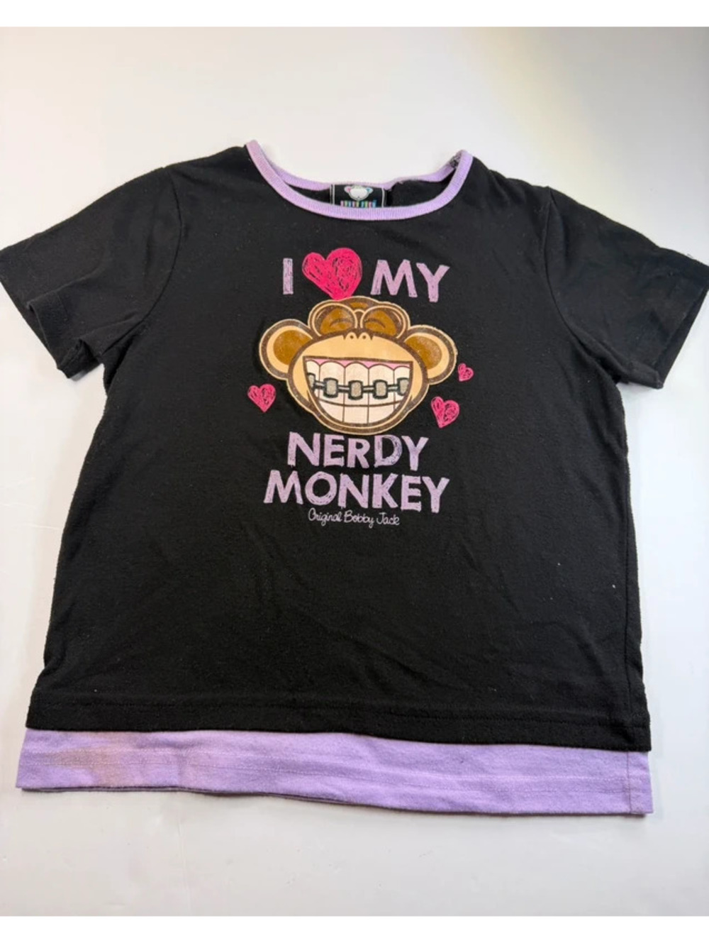 Vintage Bobby Jack I Love My Nerdy Monkey Braces Faux Layered T-Shirt 4T 5T